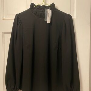 J. Crew Black Ruffle Mock-Neck Long-Sleeve Blouse